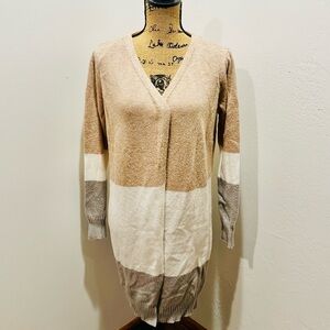 Women Doe & Rae Tan Colorblock Long Open Cardigan Sweater Size M